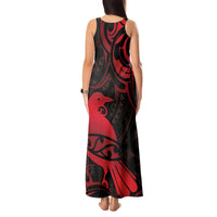 New Zealand Tui Bird Tank Maxi Dress Aotearoa Maori Pattern - Red LT14 - Polynesian Pride