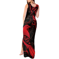 New Zealand Tui Bird Tank Maxi Dress Aotearoa Maori Pattern - Red LT14 - Polynesian Pride
