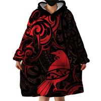 New Zealand Tui Bird Wearable Blanket Hoodie Aotearoa Maori Pattern - Red LT14 - Polynesian Pride