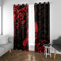 New Zealand Tui Bird Window Curtain Aotearoa Maori Pattern - Red LT14 With Grommets Red - Polynesian Pride