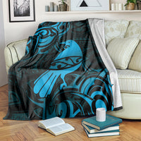 New Zealand Tui Bird Blanket Aotearoa Maori Pattern - Blue LT14 Blue - Polynesian Pride