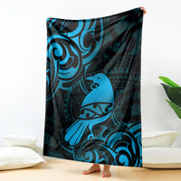 New Zealand Tui Bird Blanket Aotearoa Maori Pattern - Blue LT14 - Polynesian Pride