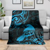 New Zealand Tui Bird Blanket Aotearoa Maori Pattern - Blue LT14 - Polynesian Pride