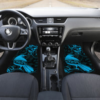 New Zealand Tui Bird Car Mats Aotearoa Maori Pattern - Blue LT14 Set 2pcs - Front Blue - Polynesian Pride