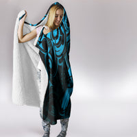 New Zealand Tui Bird Hooded Blanket Aotearoa Maori Pattern - Blue LT14 - Polynesian Pride