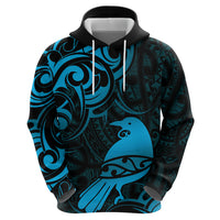 New Zealand Tui Bird Hoodie Aotearoa Maori Pattern - Blue