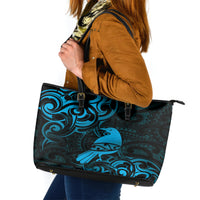 New Zealand Tui Bird Leather Tote Bag Aotearoa Maori Pattern - Blue LT14 Blue - Polynesian Pride