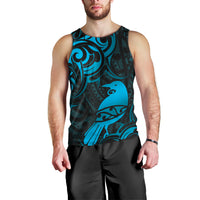 New Zealand Tui Bird Men Tank Top Aotearoa Maori Pattern - Blue LT14 - Polynesian Pride