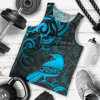 New Zealand Tui Bird Men Tank Top Aotearoa Maori Pattern - Blue LT14 - Polynesian Pride