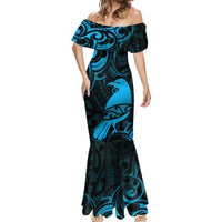 New Zealand Tui Bird Mermaid Dress Aotearoa Maori Pattern - Blue LT14 - Polynesian Pride