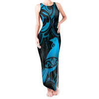 New Zealand Tui Bird Tank Maxi Dress Aotearoa Maori Pattern - Blue LT14 Women Blue - Polynesian Pride