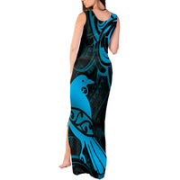 New Zealand Tui Bird Tank Maxi Dress Aotearoa Maori Pattern - Blue LT14 - Polynesian Pride