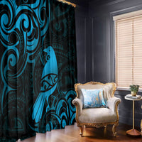 New Zealand Tui Bird Window Curtain Aotearoa Maori Pattern - Blue LT14 - Polynesian Pride