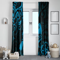 New Zealand Tui Bird Window Curtain Aotearoa Maori Pattern - Blue LT14 - Polynesian Pride