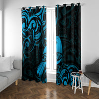 New Zealand Tui Bird Window Curtain Aotearoa Maori Pattern - Blue LT14 With Grommets Blue - Polynesian Pride