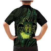 Kia Orana Kuki Airani Family Matching Mermaid Dress and Hawaiian Shirt Cook Islands Tangaroa God Tatau Green