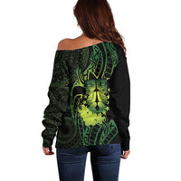 Kia Orana Kuki Airani Off Shoulder Sweater Cook Islands Tangaroa God Tatau Green
