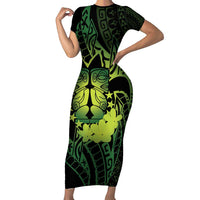 Kia Orana Kuki Airani Short Sleeve Bodycon Dress Cook Islands Tangaroa God Tatau Green