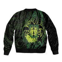 Kia Orana Kuki Airani Sleeve Zip Bomber Jacket Cook Islands Tangaroa God Tatau Green
