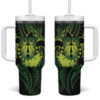 Kia Orana Kuki Airani Tumbler With Handle Cook Islands Tangaroa God Tatau Green
