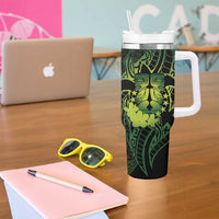 Kia Orana Kuki Airani Tumbler With Handle Cook Islands Tangaroa God Tatau Green