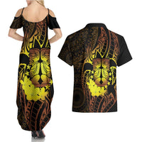 Kia Orana Kuki Airani Couples Matching Summer Maxi Dress and Hawaiian Shirt Cook Islands Tangaroa God Tatau Gold