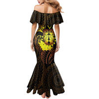 Kia Orana Kuki Airani Family Matching Mermaid Dress and Hawaiian Shirt Cook Islands Tangaroa God Tatau Gold