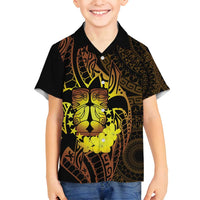 Kia Orana Kuki Airani Family Matching Off Shoulder Maxi Dress and Hawaiian Shirt Cook Islands Tangaroa God Tatau Gold