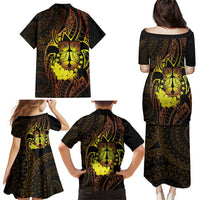 Kia Orana Kuki Airani Family Matching Puletasi and Hawaiian Shirt Cook Islands Tangaroa God Tatau Gold