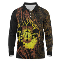 Kia Orana Kuki Airani Long Sleeve Polo Shirt Cook Islands Tangaroa God Tatau Gold
