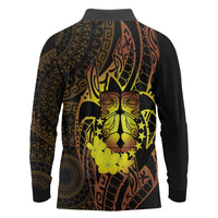 Kia Orana Kuki Airani Long Sleeve Polo Shirt Cook Islands Tangaroa God Tatau Gold