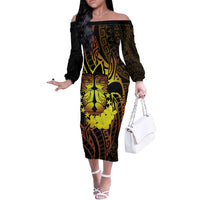Kia Orana Kuki Airani Off The Shoulder Long Sleeve Dress Cook Islands Tangaroa God Tatau Gold