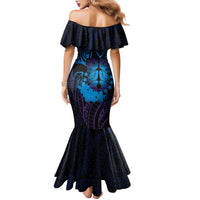 Kia Orana Kuki Airani Family Matching Mermaid Dress and Hawaiian Shirt Cook Islands Tangaroa God Tatau Purple