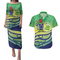 Te Maeva Nui Cook Islands Couples Matching Puletasi and Hawaiian Shirt 60th Independence Anniversary Proud LT14 Green - Polynesian Pride