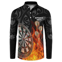 Personalised Aotearoa Darts Button Sweatshirt Maori Koru Flaming Dartboard LT14 Black - Polynesian Pride