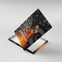 Personalised Aotearoa Darts Canvas Wall Art Maori Koru Flaming Dartboard LT14 With Frame Black - Polynesian Pride