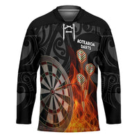 Personalised Aotearoa Darts Hockey Jersey Maori Koru Flaming Dartboard LT14 Unisex Black - Polynesian Pride
