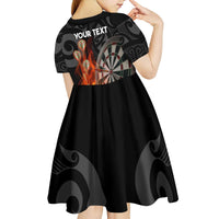 Personalised Aotearoa Darts Kid Short Sleeve Dress Maori Koru Flaming Dartboard