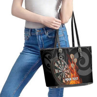 Personalised Aotearoa Darts Leather Tote Bag Maori Koru Flaming Dartboard