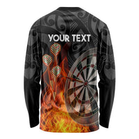 Personalised Aotearoa Darts Long Sleeve Shirt Maori Koru Flaming Dartboard LT14 - Polynesian Pride