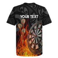 Personalised Aotearoa Darts Rugby Jersey Maori Koru Flaming Dartboard