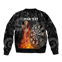 Personalised Aotearoa Darts Sleeve Zip Bomber Jacket Maori Koru Flaming Dartboard