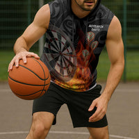 Personalised Aotearoa Darts Sleeveless Hoodie Maori Koru Flaming Dartboard - Polynesian Pride