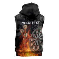 Personalised Aotearoa Darts Sleeveless Zip Hoodie Maori Koru Flaming Dartboard LT14 - Polynesian Pride