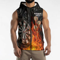 Personalised Aotearoa Darts Sleeveless Zip Hoodie Maori Koru Flaming Dartboard LT14 - Polynesian Pride