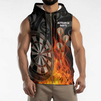 Personalised Aotearoa Darts Sleeveless Zip Hoodie Maori Koru Flaming Dartboard - Polynesian Pride