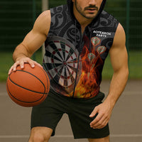 Personalised Aotearoa Darts Sleeveless Zip Hoodie Maori Koru Flaming Dartboard LT14 - Polynesian Pride
