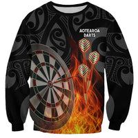 Personalised Aotearoa Darts Sweatshirt Maori Koru Flaming Dartboard LT14 Unisex Black - Polynesian Pride