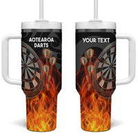 Personalised Aotearoa Darts Tumbler With Handle Maori Koru Flaming Dartboard LT14 One Size: 40 oz Black - Polynesian Pride