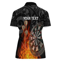 Personalised Aotearoa Darts Women Polo Shirt Maori Koru Flaming Dartboard